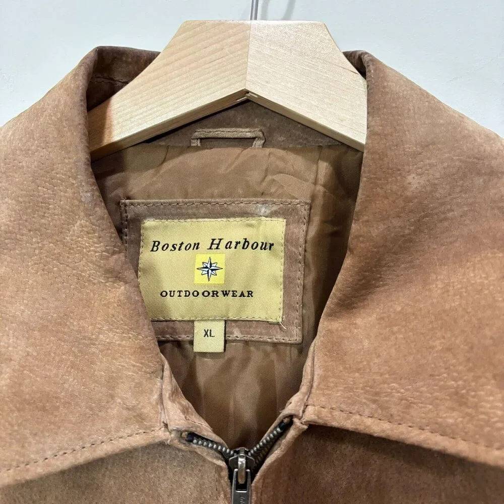 Boston Harbour Outdoor Wear Men XL Soft Brown Suede Leather Jacket Zip Workwear